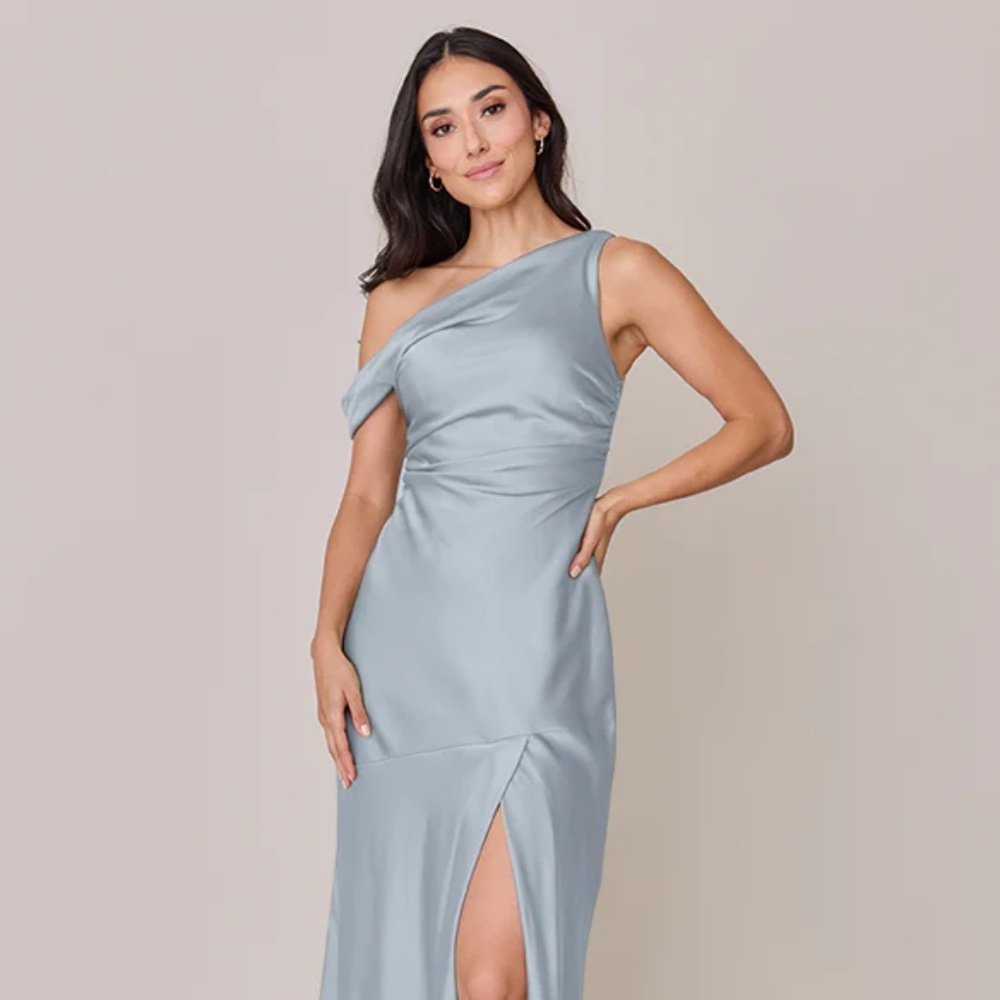 Revelry Livvy Satin Dress in Sky Blue